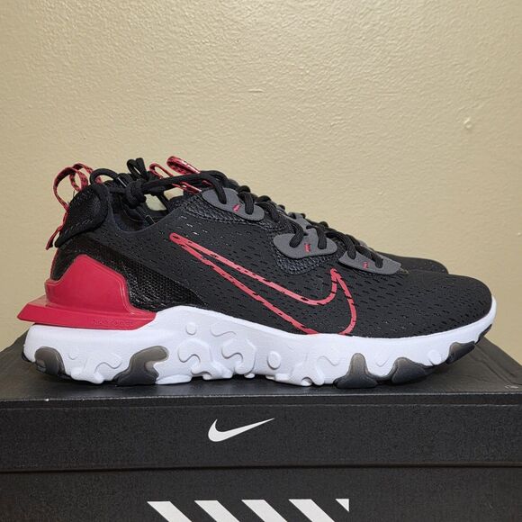 Nike React Vision Black Red White Running Shoes FB3353-001 Men\'s Size 9 main image 4